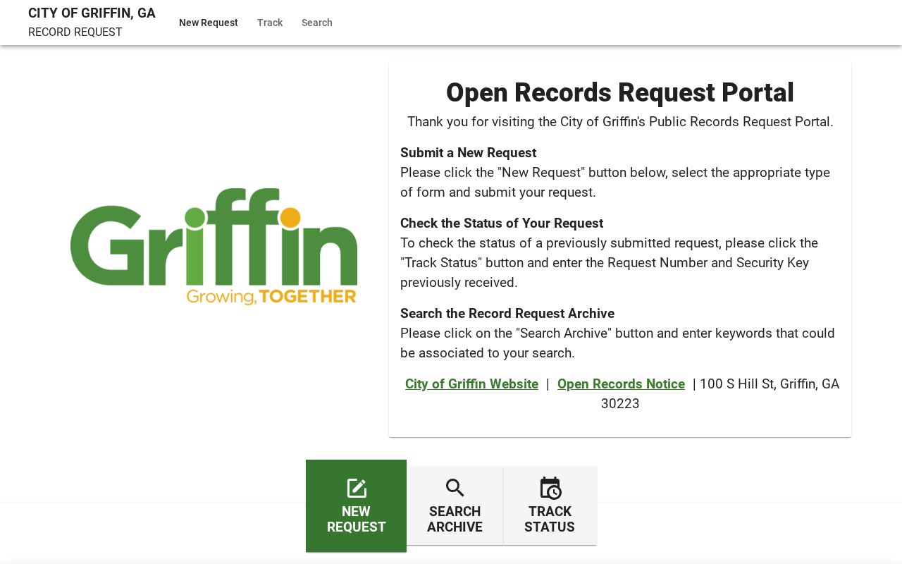 City of Griffin JustFOIA new public records request form