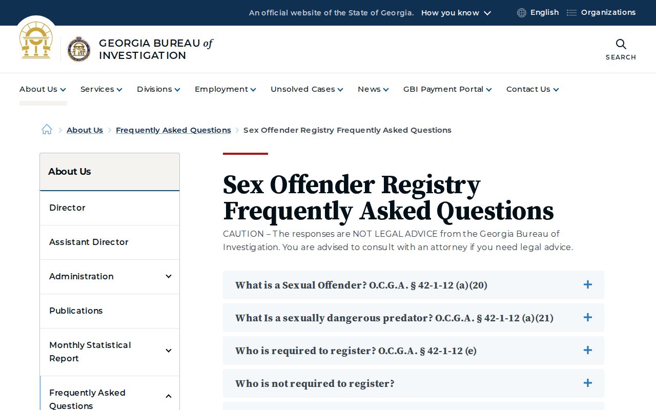 GBI frequently asked questions about Georgia sex offender registration